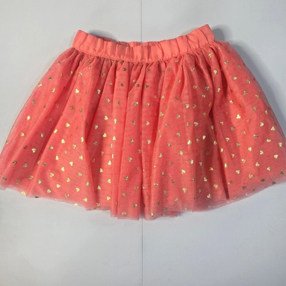 Gymboree Tulle Tutu Skirt Girls 10 Coral Pink‎ Gold Heart Whimsical Balletcore